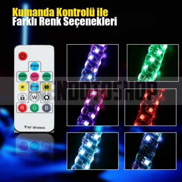 UTV ATV LED Kırbaç Spiral Kırbaç Anten Bayraklı Işıklı Uzaktan Kumandalı 150cm