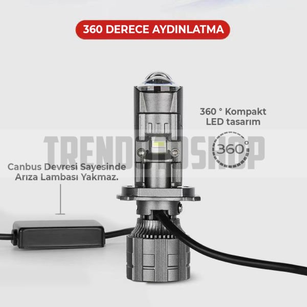 H4 Bi-LED Mini Projektör Lens 90W 16000LM