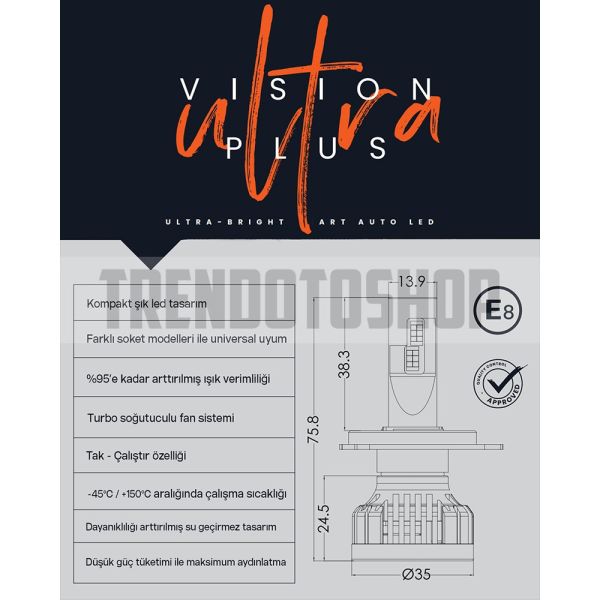 Vision Plus Ultra CSP Led Xenon 55W 12500 Lümen 9006
