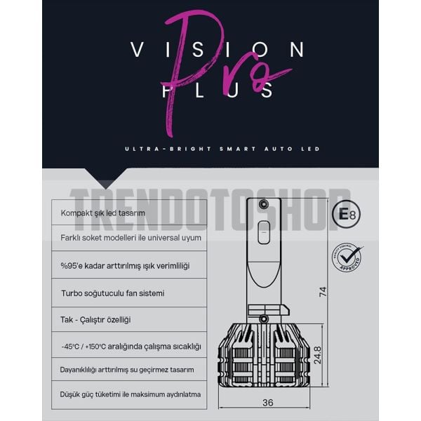 Vision Plus Pro CSP Led Xenon Far Ampulü 55mm 32 W 9400 LM H7