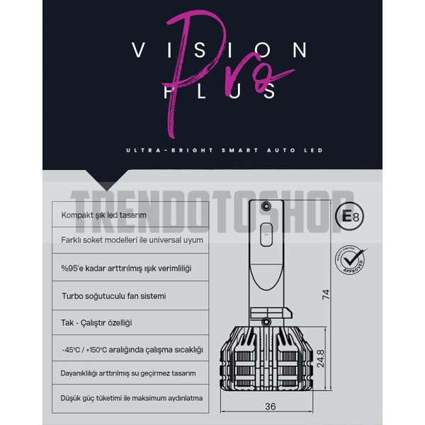 Vision Plus Pro CSP Led Xenon Far Ampulü 55mm 32 W 9400 LM H4