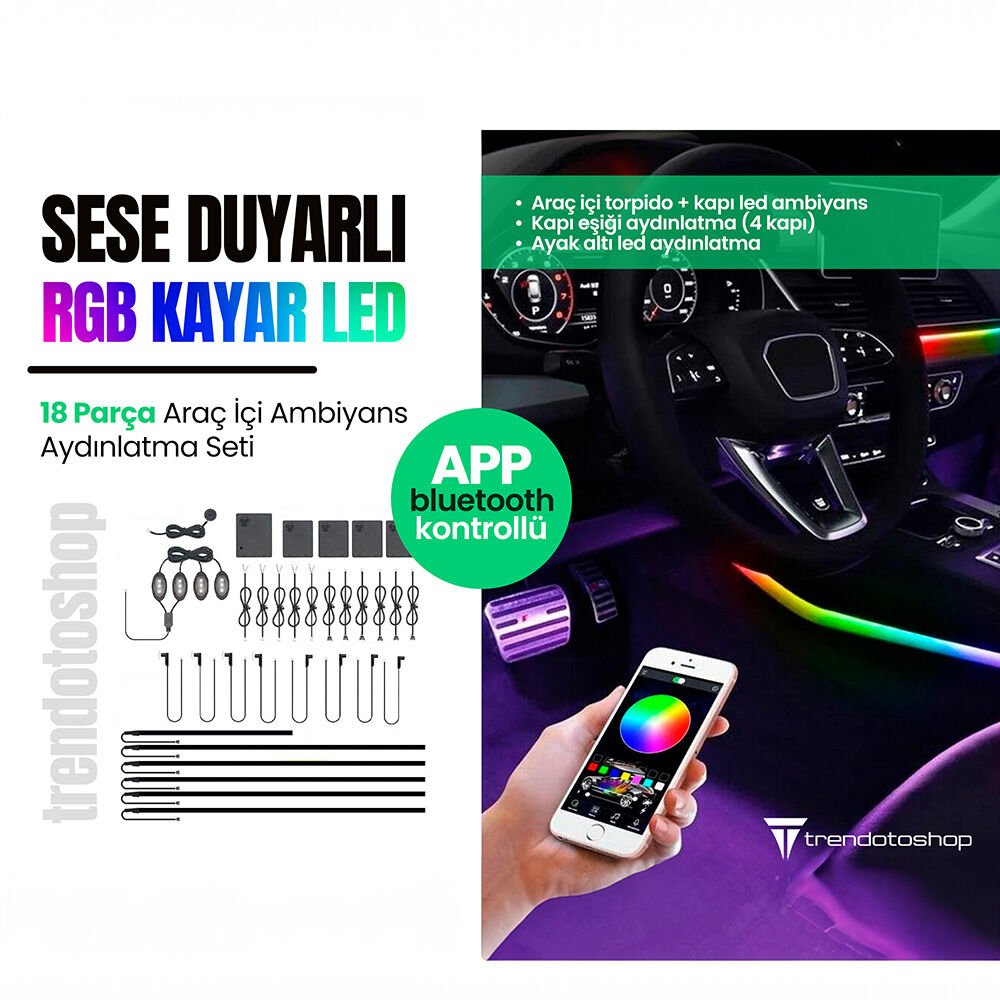 Universal Telefon Kontrollü Araç İçi Ambiyans Seti