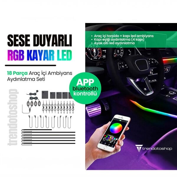 Universal Telefon Kontrollü Araç İçi Ambiyans Seti