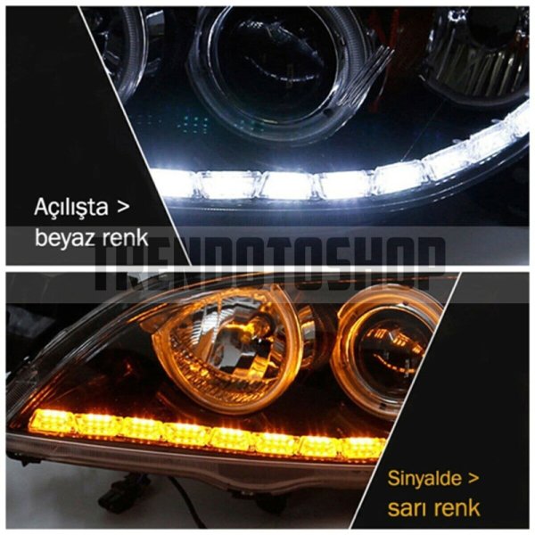 Far Içi Far Üstü Kristal Turuncu-Beyaz Telli Kayar 16 Led