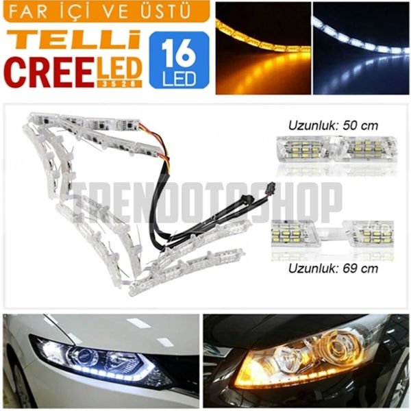 Far Içi Far Üstü Kristal Turuncu-Beyaz Telli Kayar 16 Led