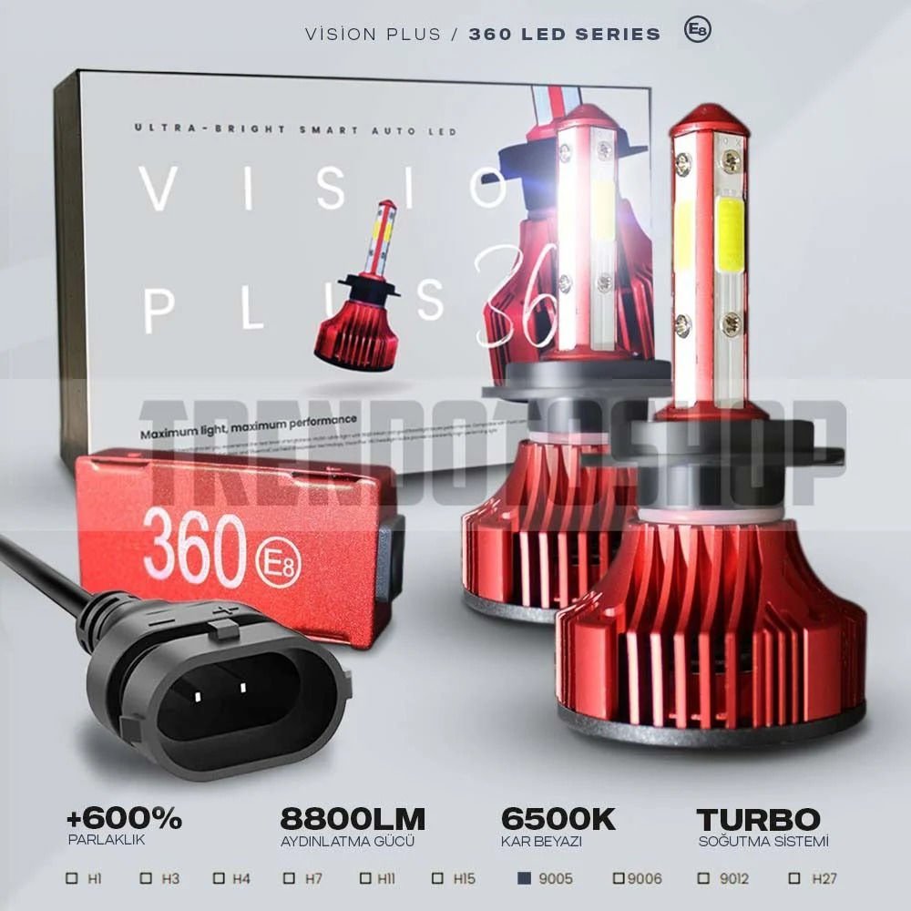 Vision Plus 360° DOB Led Xenon Far Ampulü 34W 8800 Lümen 9006