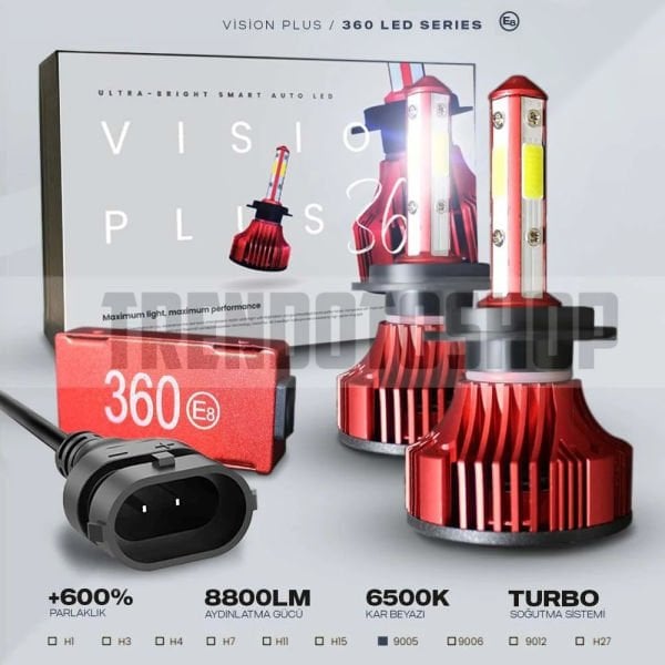 Vision Plus 360° DOB Led Xenon Far Ampulü 34W 8800 Lümen 9006