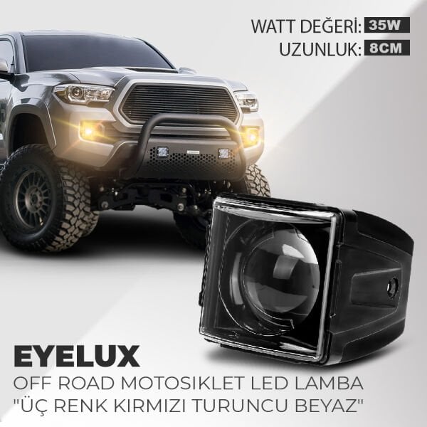Eyelux Off Road Motosiklet Led Lamba Üç Renk Kırmızı Turuncu Beyaz 35 Watt 8 cm