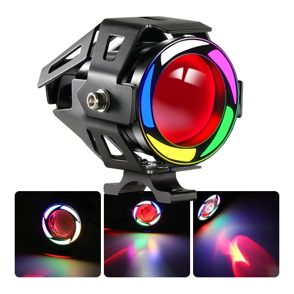 Beyaz RGB Angel Kırmızı Şeytan Göz Çakarlı 20W Motorsiklet Elektrikli Scooter Sis Lambası