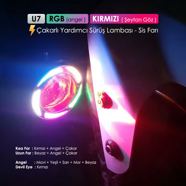 Beyaz RGB Angel Kırmızı Şeytan Göz Çakarlı 20W Motorsiklet Elektrikli Scooter Sis Lambası