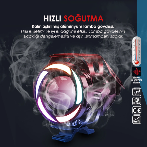 Beyaz RGB Angel Kırmızı Şeytan Göz Çakarlı 20W Motorsiklet Elektrikli Scooter Sis Lambası