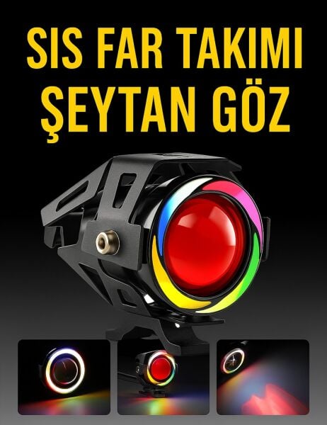 Beyaz RGB Angel Kırmızı Şeytan Göz Çakarlı 20W Motorsiklet Elektrikli Scooter Sis Lambası