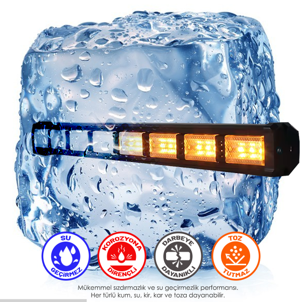 Cama Çakar Beyaz Turuncu Led Flaş Çakmaklık Girişli 56 CM 19 Mod Araç İçi Ön Arka Panel Araç Dışı Tepe Izgara Acil İkaz Sinyal Uyarı Yönlendirme Spot DRL Gece Gündüz Çalışan Lamba