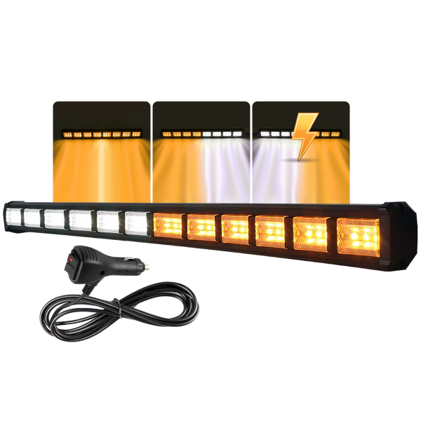 Cama Çakar Beyaz Turuncu Led Flaş Çakmaklık Girişli 114 CM 19 Mod Araç İçi Ön Arka Panel Araç Dışı Tepe Izgara Acil İkaz Sinyal Uyarı Yönlendirme Spot DRL Gece Gündüz Çalışan Lamba