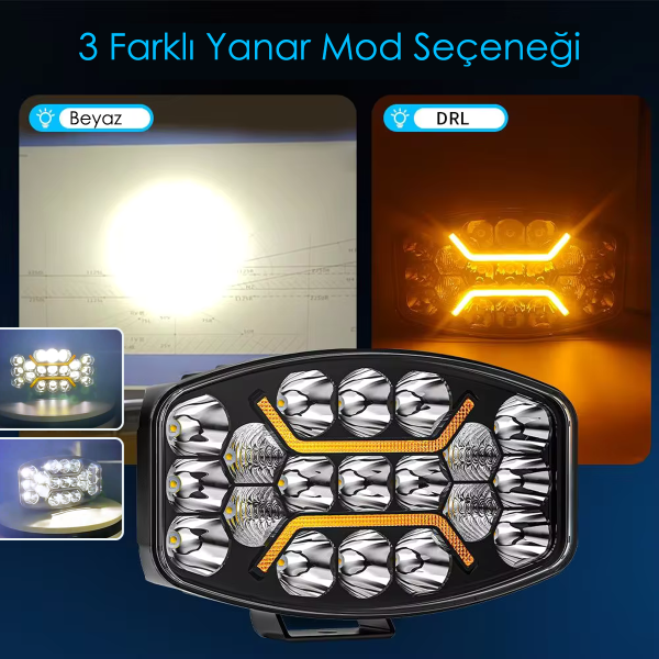 Sparkle 10'' Beyaz Turuncu Led Spot Projektör + DRL Çalışma Lambası Tır Kamyon Araç Kaput Tampon Tavan Çatı Işıkları