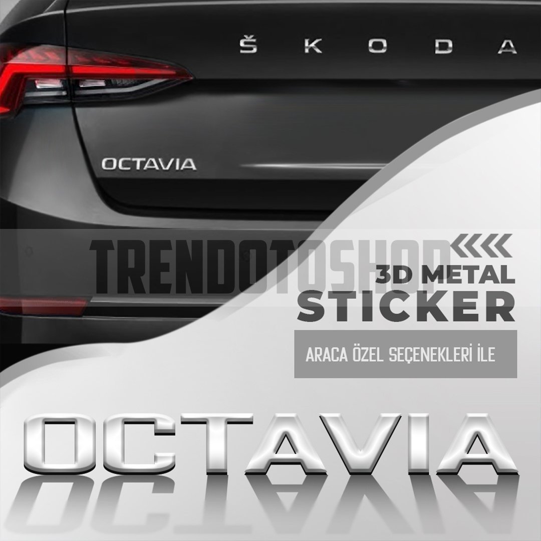 Skoda Octavia Yeni Tip Bagaj Yazısı Logo Amblem 3D Sticker Beyaz