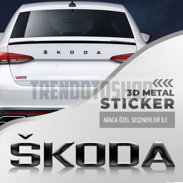Skoda Yeni Tip Bagaj Yazısı Logo Amblem 3D Sticker Siyah