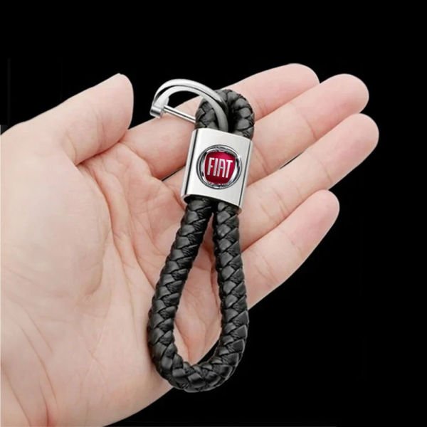Fiat Uyumlu Gerçek Deri Örgü Anahtarlık SİYAH