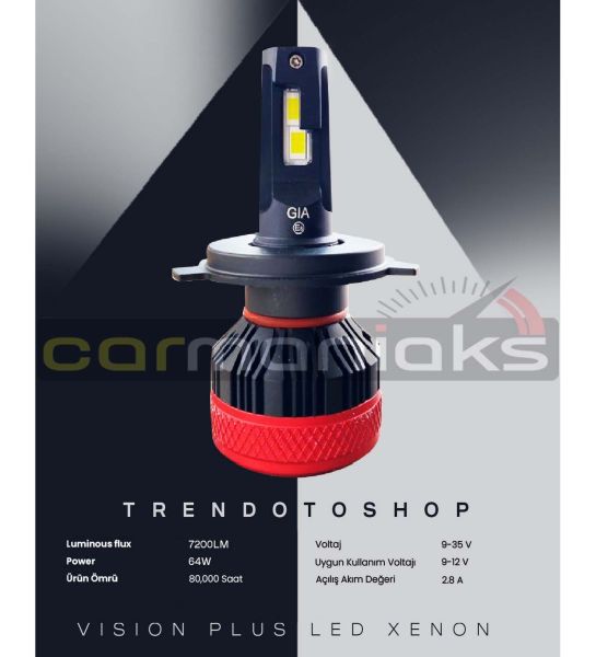 Vision Plus GİA H4 CSP Led Xenon Far Ampulü 64W 7200 LM