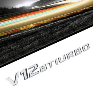 V12 BITURBO Gümüş Krom Kaplama Renkli Metal Arma Amblem Vernikli Sticker Yapışkanlı
