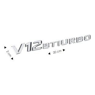 V12 BITURBO Gümüş Krom Kaplama Renkli Metal Arma Amblem Vernikli Sticker Yapışkanlı