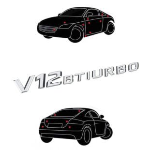 V12 BITURBO Gümüş Krom Kaplama Renkli Metal Arma Amblem Vernikli Sticker Yapışkanlı