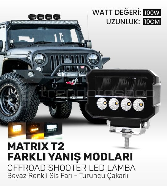 Matrix T2 100 Watt,  Beyaz Renkli,  Turuncu Çakarlı Sis Farı 10,000 Lümen,
