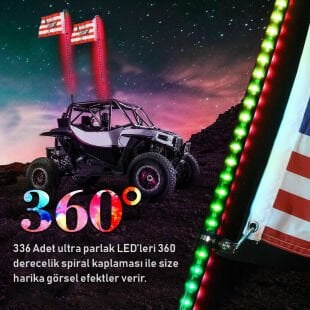 UTV ATV LED Kırbaç Anten Bayraklı Işıklı Uzaktan Kumandalı 150cm
