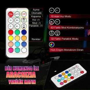 UTV ATV LED Kırbaç Anten Bayraklı Işıklı Uzaktan Kumandalı 150cm