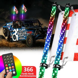 UTV ATV LED Kırbaç Spiral Kırbaç Anten Bayraklı Işıklı Uzaktan Kumandalı 120cm