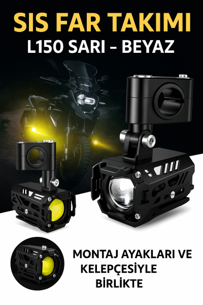 L150 High Power Motosiklet Çift Renk Sarı - Beyaz Sis Farı Takım 50w