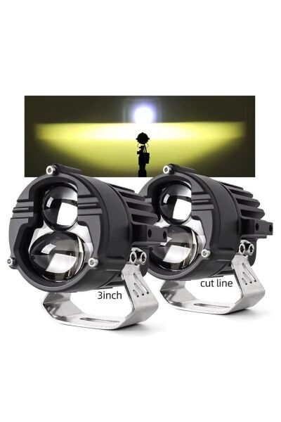 Laser Sarı Beyaz Çift Renk 100 W Motosiklet Sis Far Takımı