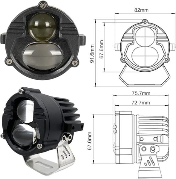 Laser Sarı Beyaz Çift Renk 100 W Motosiklet Sis Far Takımı