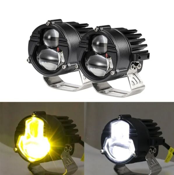 Laser Sarı Beyaz Çift Renk 100 W Motosiklet Sis Far Takımı