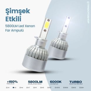 Markası C6 Serisi H3 Led Xenon Far Ampulü Şimşek Etkili 5800LM Chip on Board 6000K Kar Beyazı