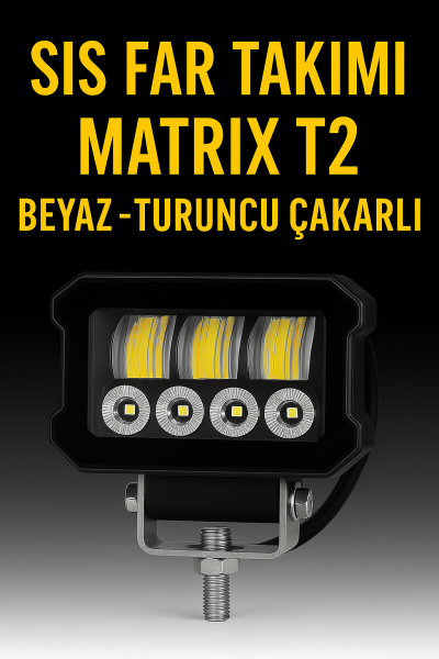 Matrix T2 100 Watt Beyaz Renkli, Turuncu Çakarlı Motosiklet Sis Far Takımı