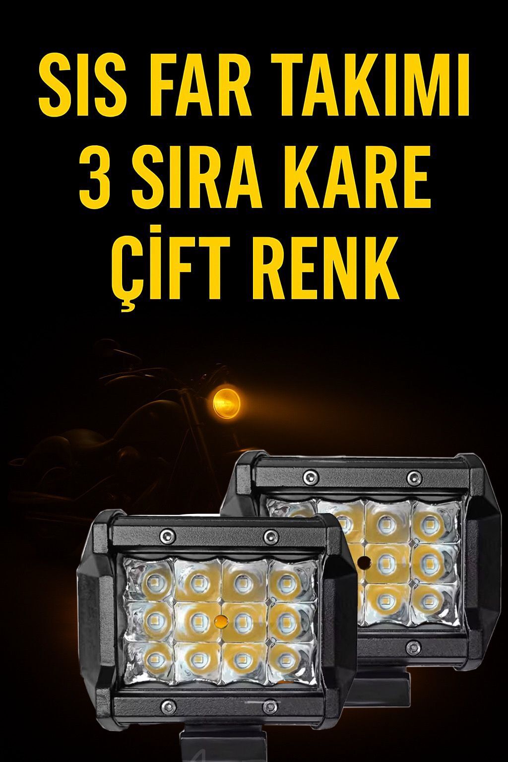 3 Sıra Kare Çift Renk 35 W Motosiklet Sis Far Takımı