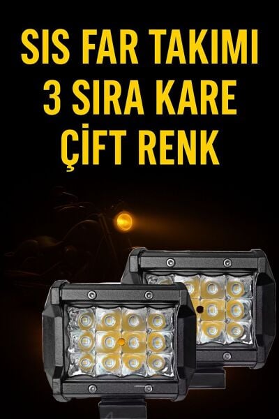 3 Sıra Kare Çift Renk 35 W Motosiklet Sis Far Takımı